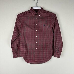 Ralph Lauren Boys Red Black Plaid Button Down Long Sleeve Shirt Medium 10-12